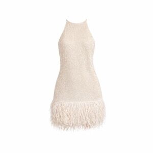 Lucy Paris Cream Feather Hem Mini Dress